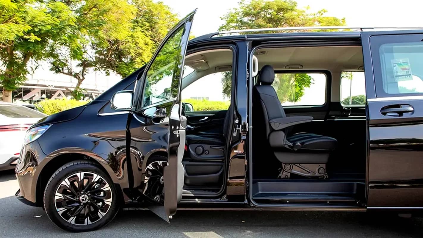 A V-Class with its sliding door open onto the captain's seats